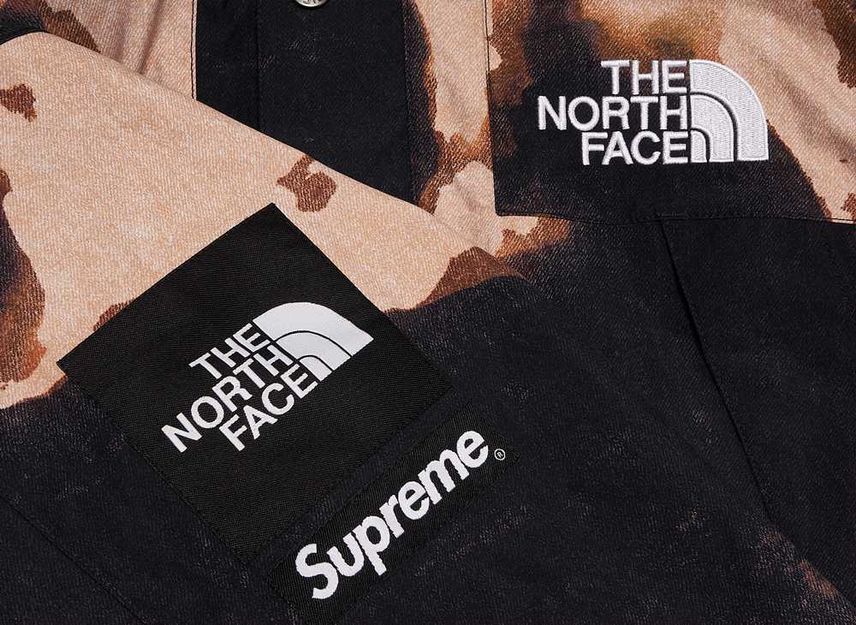 Supreme The North Face Bleached Denim Print Mountain Jacket Black