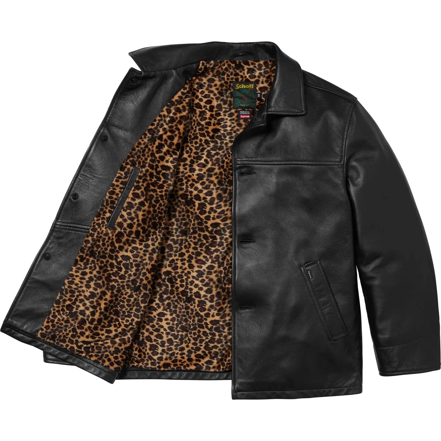 Supreme Schott Leather Car Coat Black