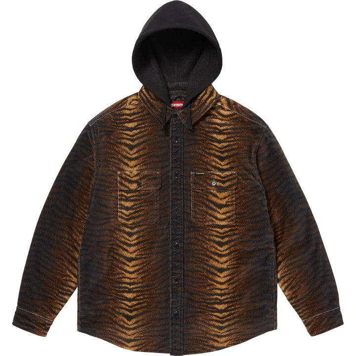 Supreme Quilted Lined Hooded Velvet Shirt Tiger