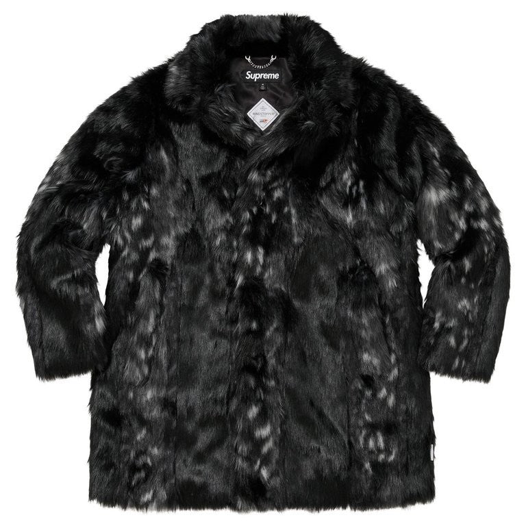 Supreme Lynx Faux Fur WINDSTOPPER Overcoat Black