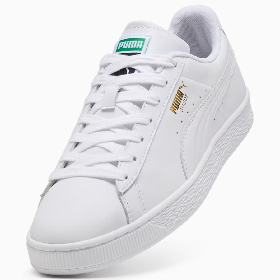 408467-01 Puma Suede "PUMA White/Archive Green" (Men's)
