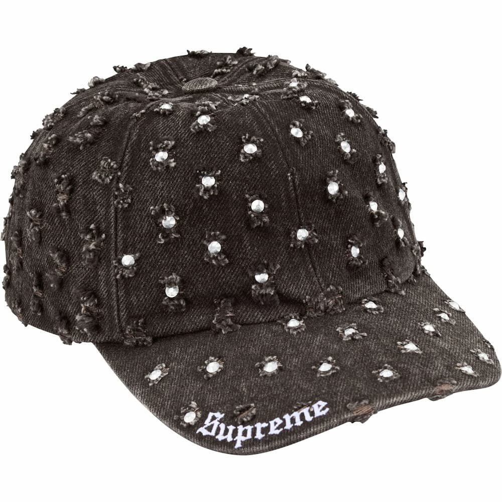 Supreme Hole Punch Rhinestone Denim 6-Panel Black