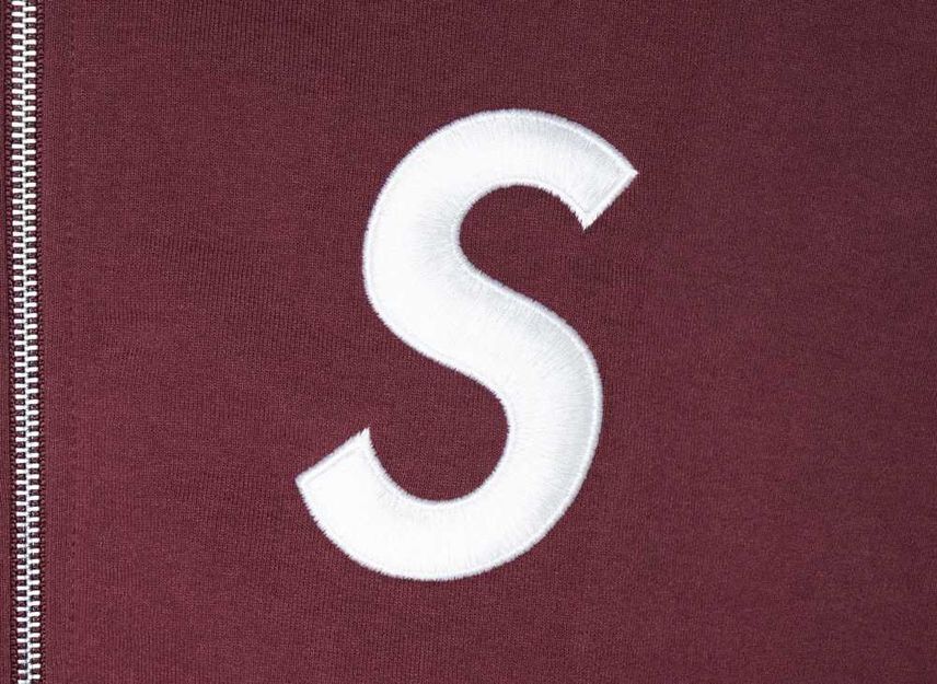 Supreme S Logo Zip Up Hooded Sweatshirt Maroon