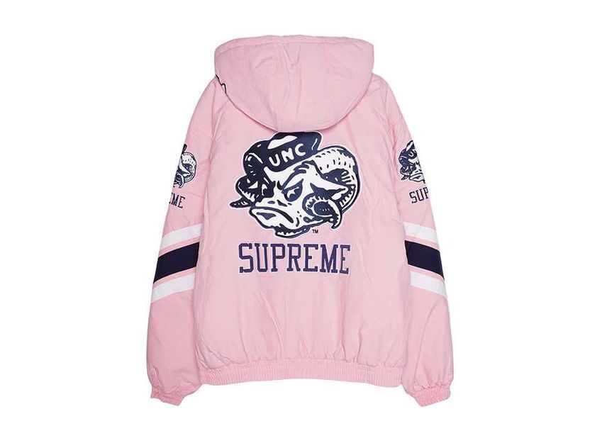 Supreme x Mitchell & Ness NCAA Hooded Stadium Jacket Pink