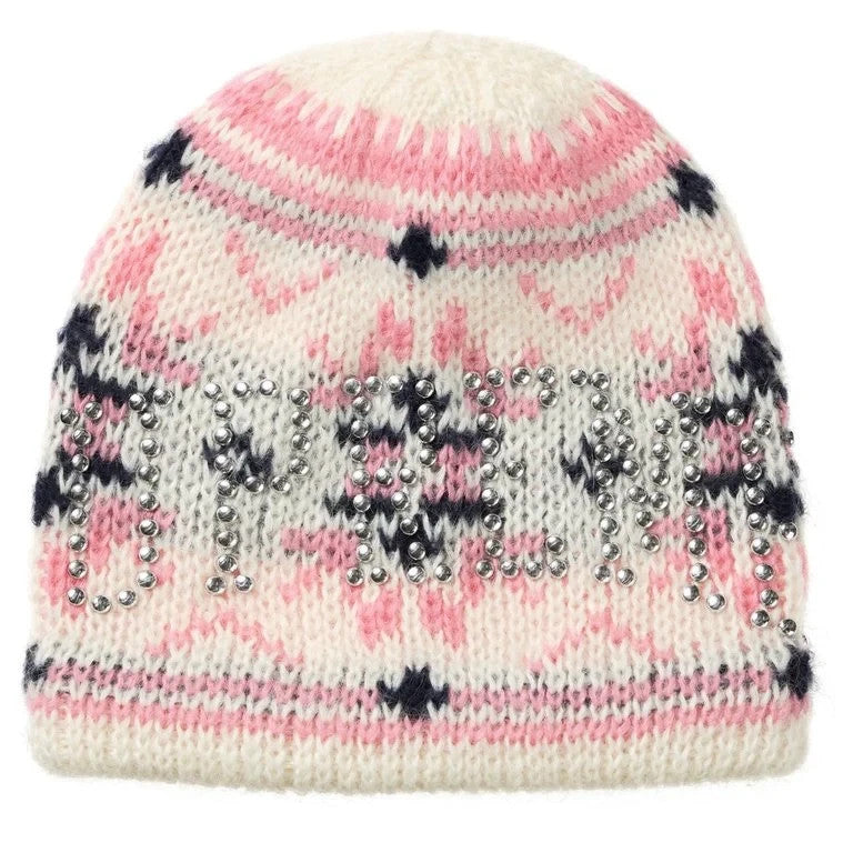 Supreme Studded Fair Isle Beanie Cream