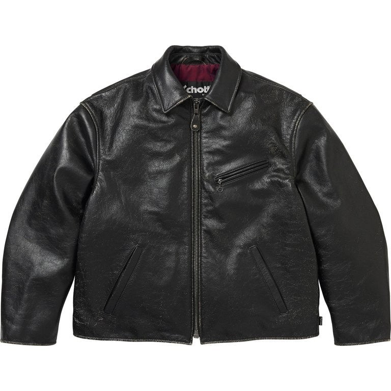 Supreme x Schott Distressed Leather Jacket Black