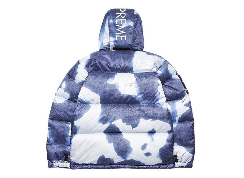 Supreme The North Face Bleached Denim Print Nuptse Jacket Indigo