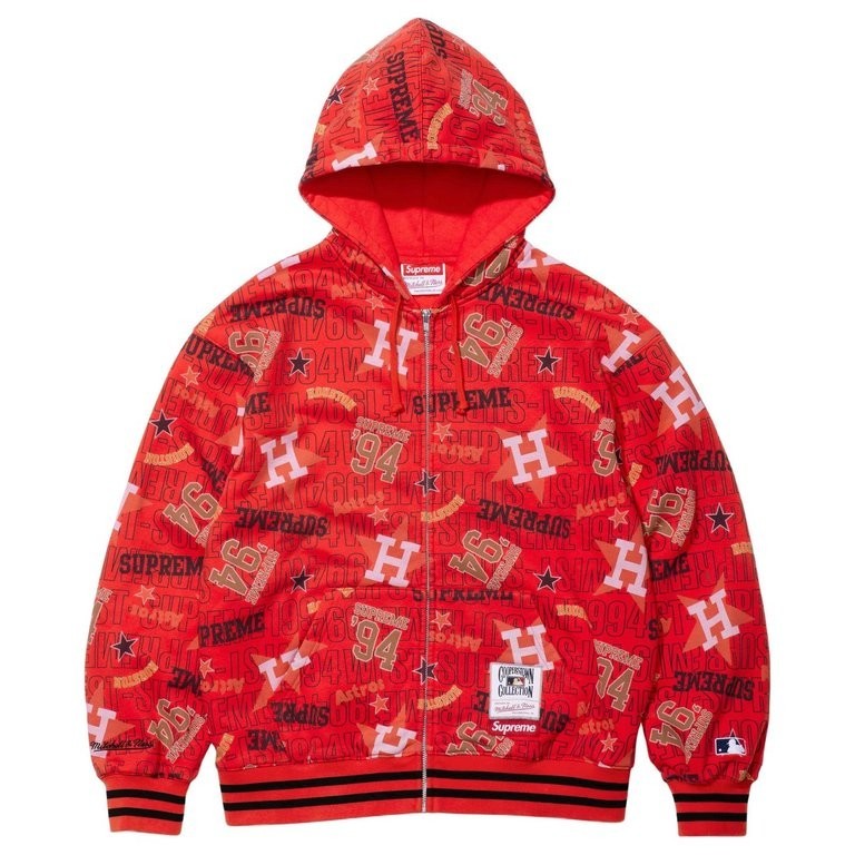 Supreme x Mitchell & Ness Teams Zip Up Hooded Sweatshirt Red