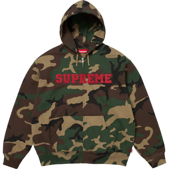 Supreme Collegiate Applique Zip Up Hooded Sweatshirt Woodland Camo