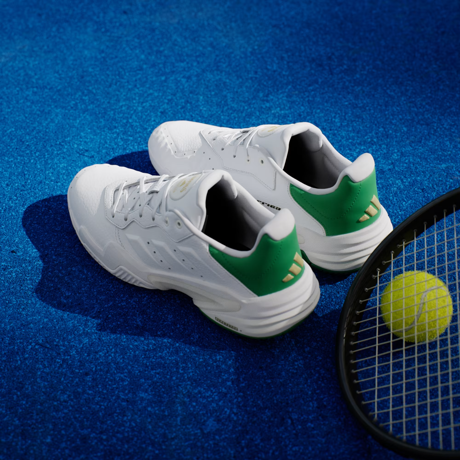 JP7237 adidas Barricade 13 Leather Tennis Gold Metallic/Cloud White (Men's)