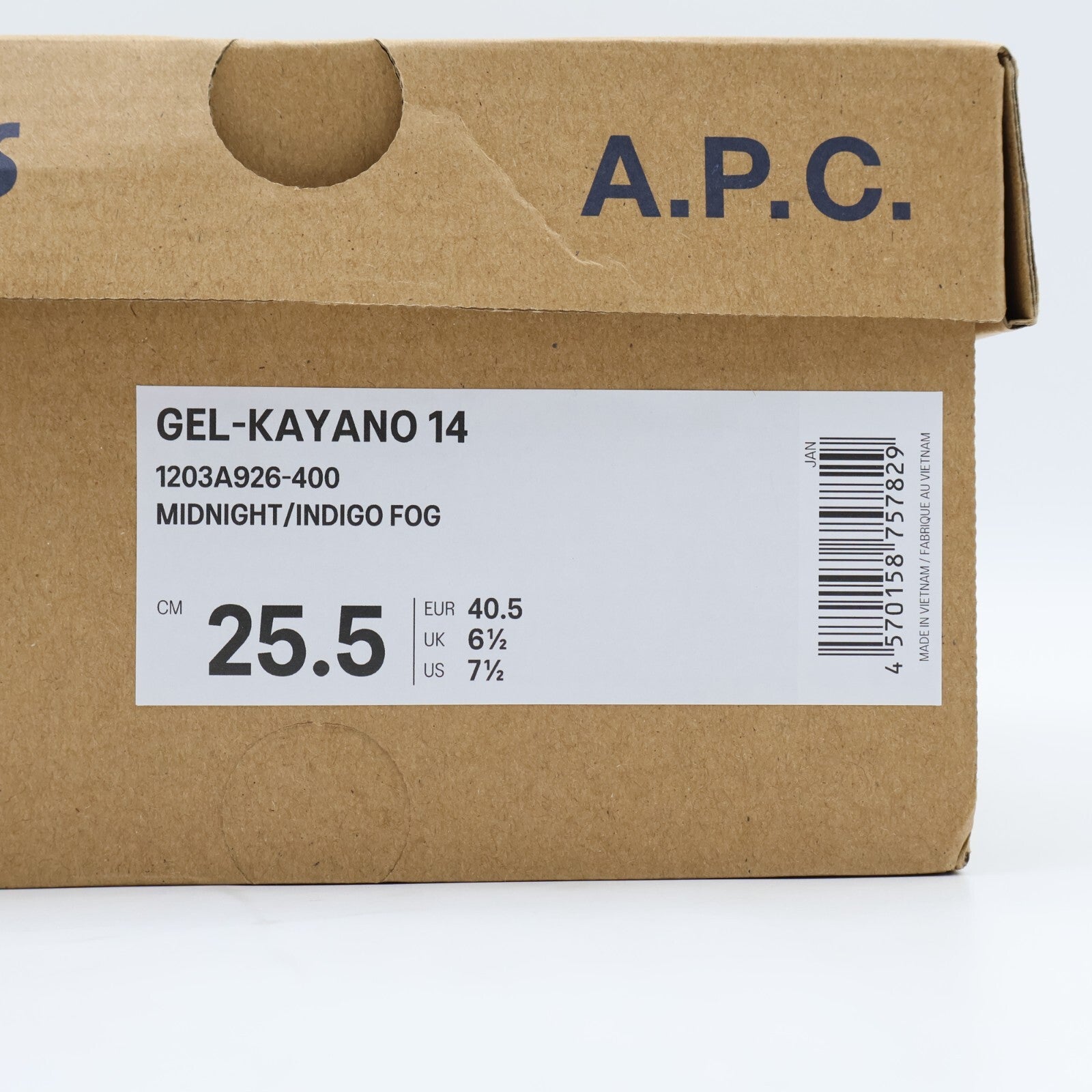 1203A926-400 A.P.C. Asics Gel-Kayano 14 Midnight Indigo Fog (Men's)