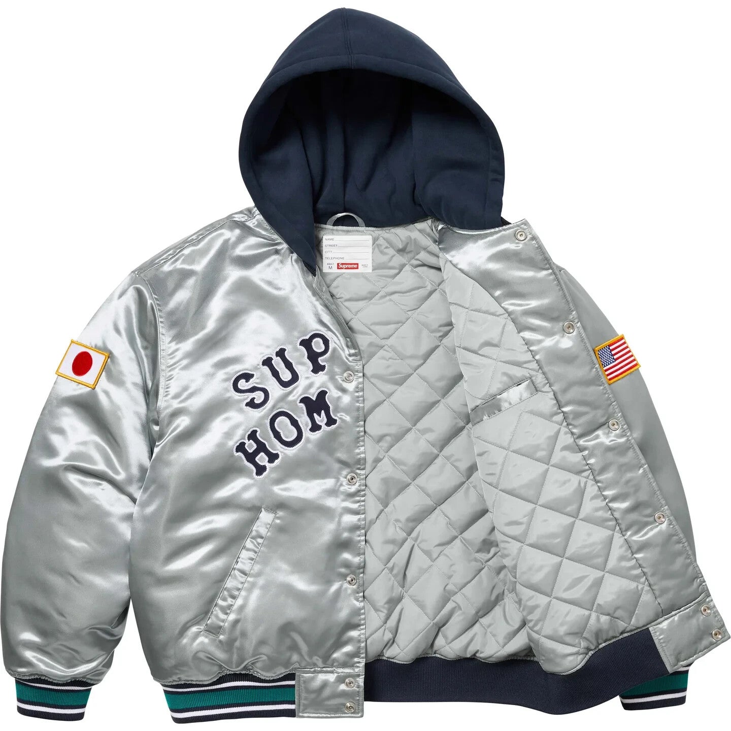 Supreme Homerun Satin Hooded Varsity Jacket Silver