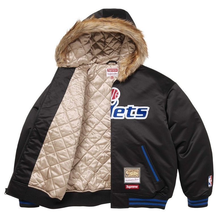 Supreme Mitchell Ness Teams Hooded Satin Varsity Jacket Black