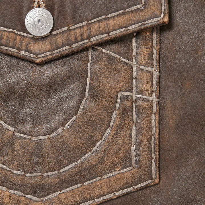 Supreme True Religion Leather Trucker Jacket Brown