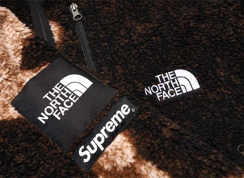Supreme The North Face Bleached Denim Print Fleece Jacket Black