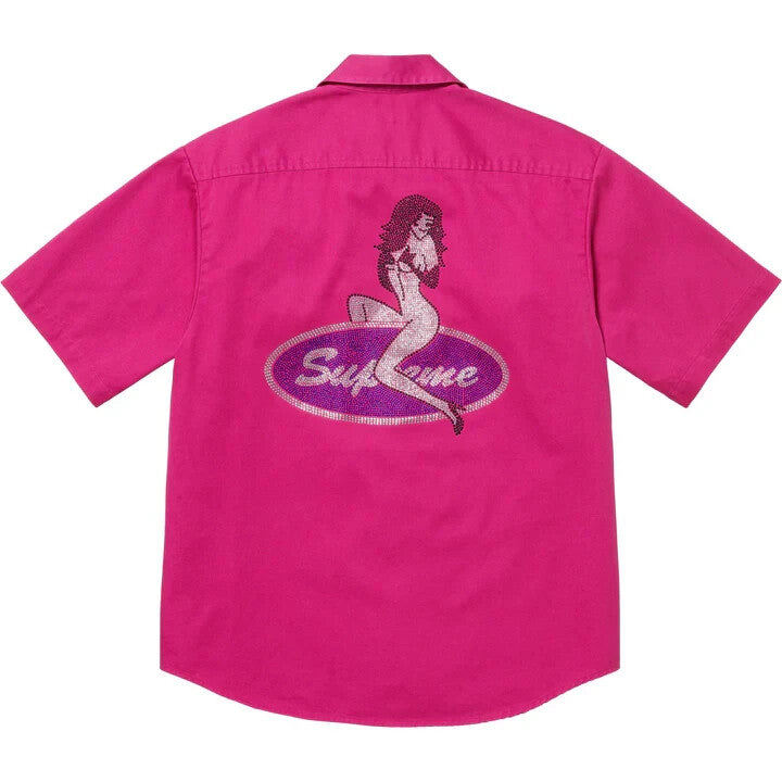 Supreme Rhinestone Pin Up S/S Work Shirt Fuchsia