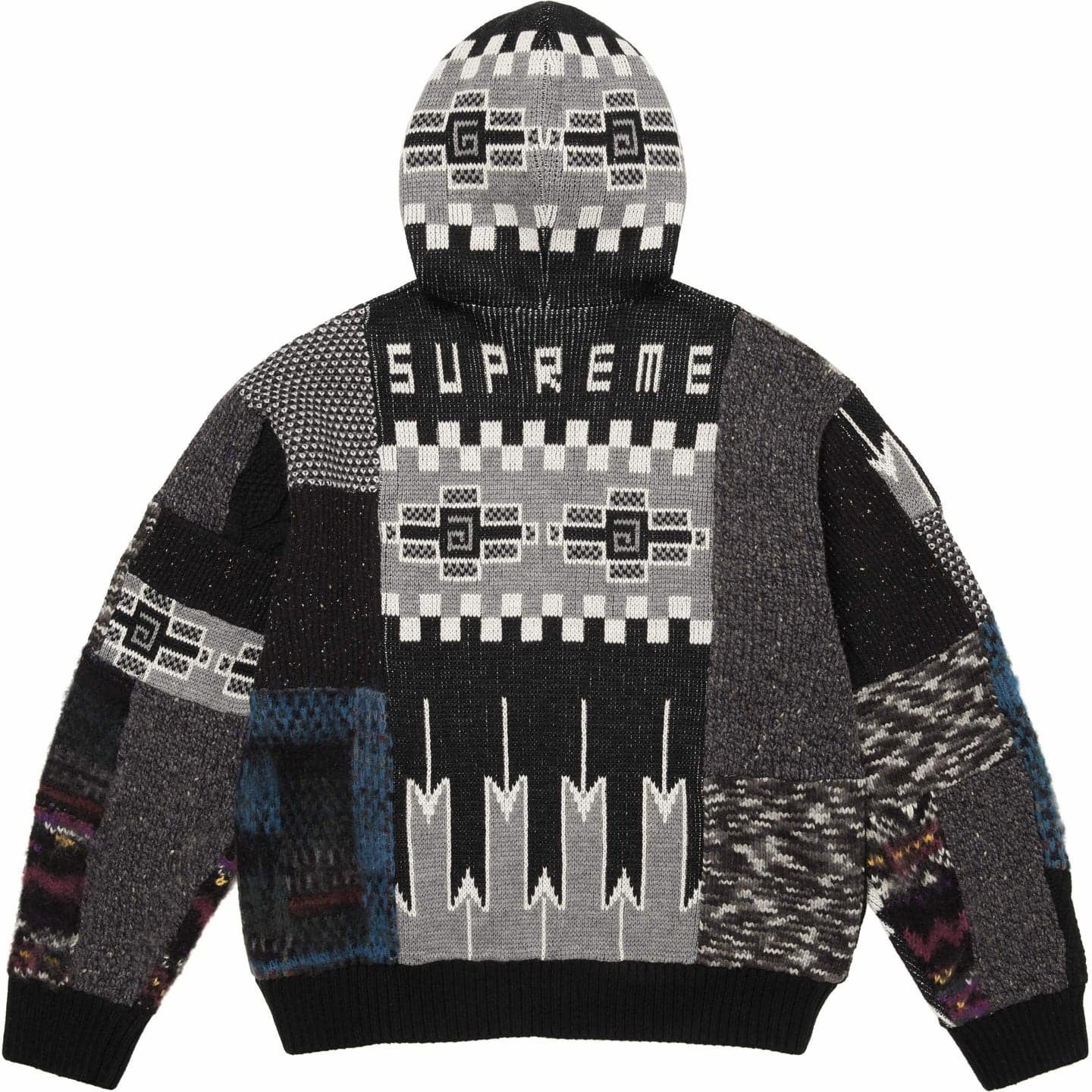 Supreme Patchwork Zip Up Hooded Sweater Black