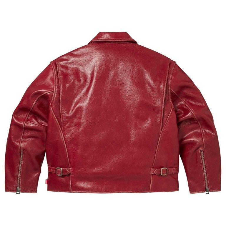 Supreme x Schott Distressed Leather Jacket Red