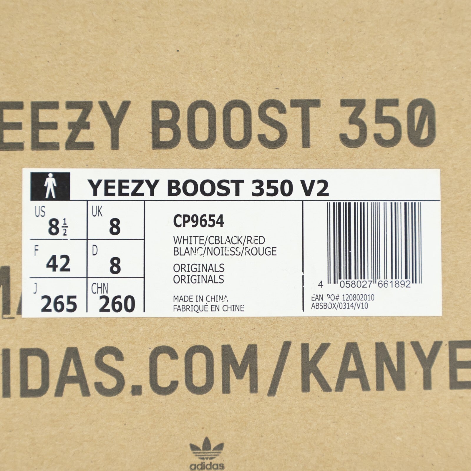 CP9654 adidas Yeezy Boost 350 V2 Zebra White Black Red (Men's)