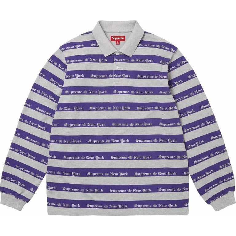 Supreme Old English Stripe L/S Polo Heather Grey