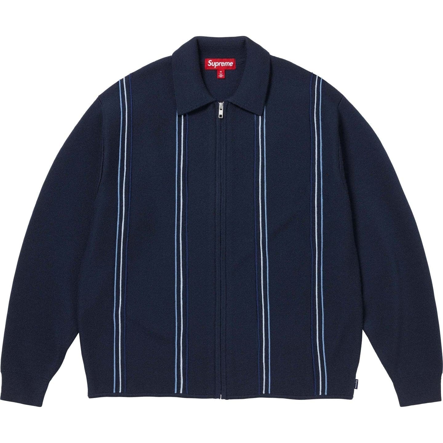 Supreme Stripe Zip Up Polo Sweater Navy