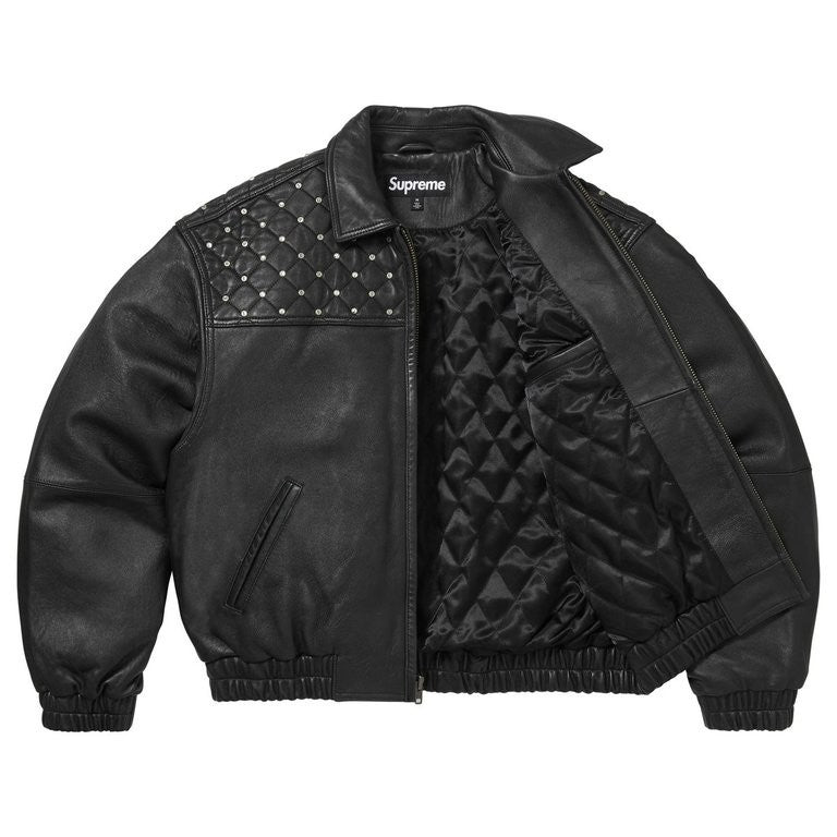 Supreme Swarovski Studded Quilted Leather Jacket Black