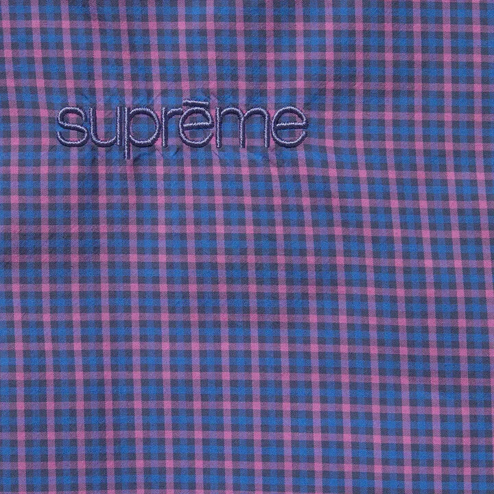 Supreme Leather Collar Utility Jacket Blue Plaid