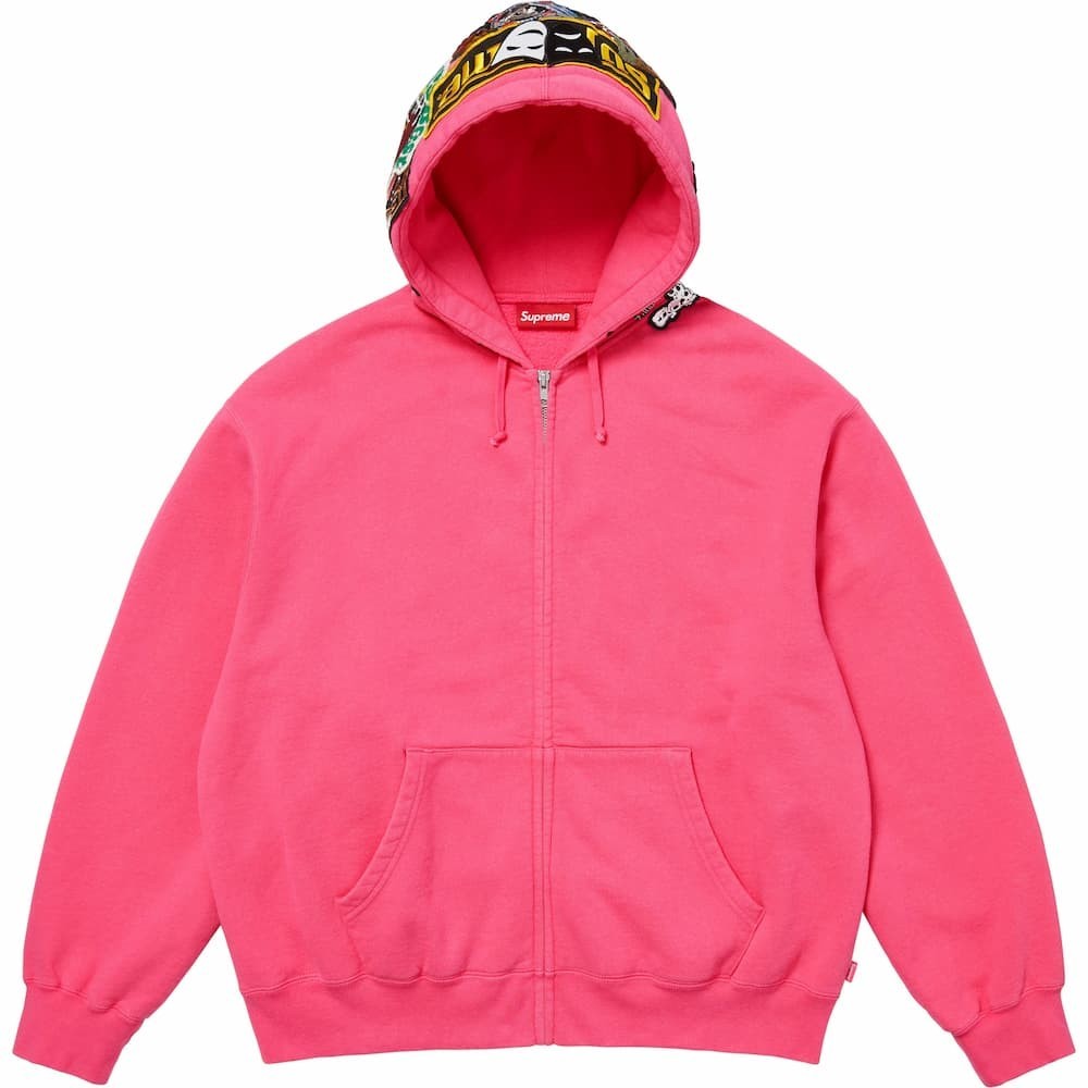 Supreme Patches Zip Up Hooded Sweatshirt Magenta