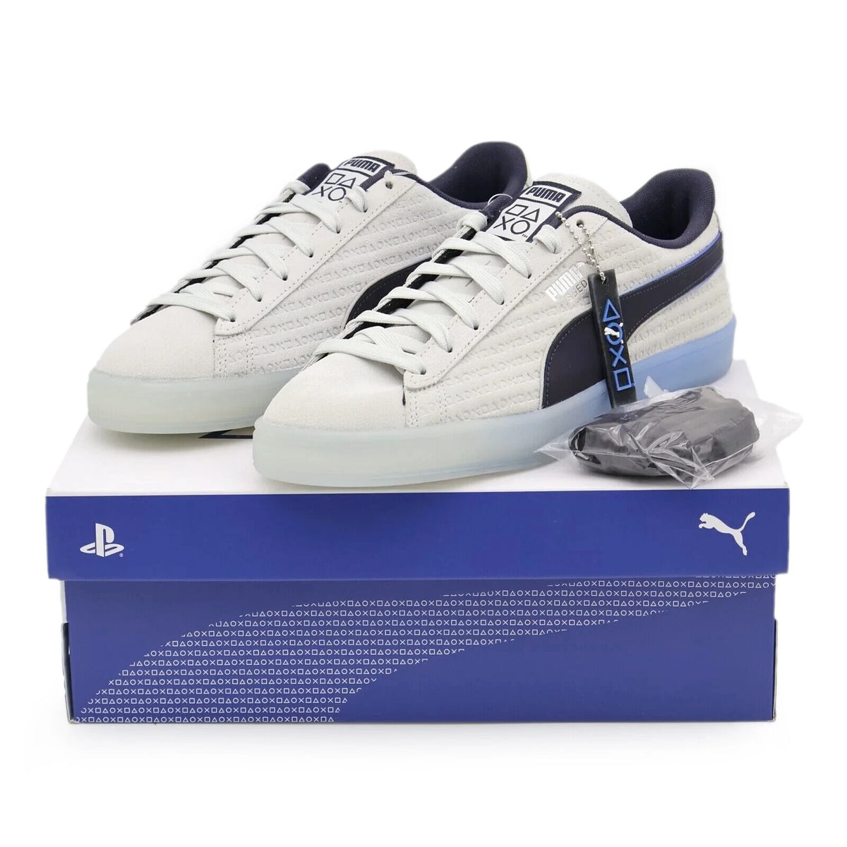 396246-01 PlayStation Puma Suede Glacial Gray New Navy (Men's)