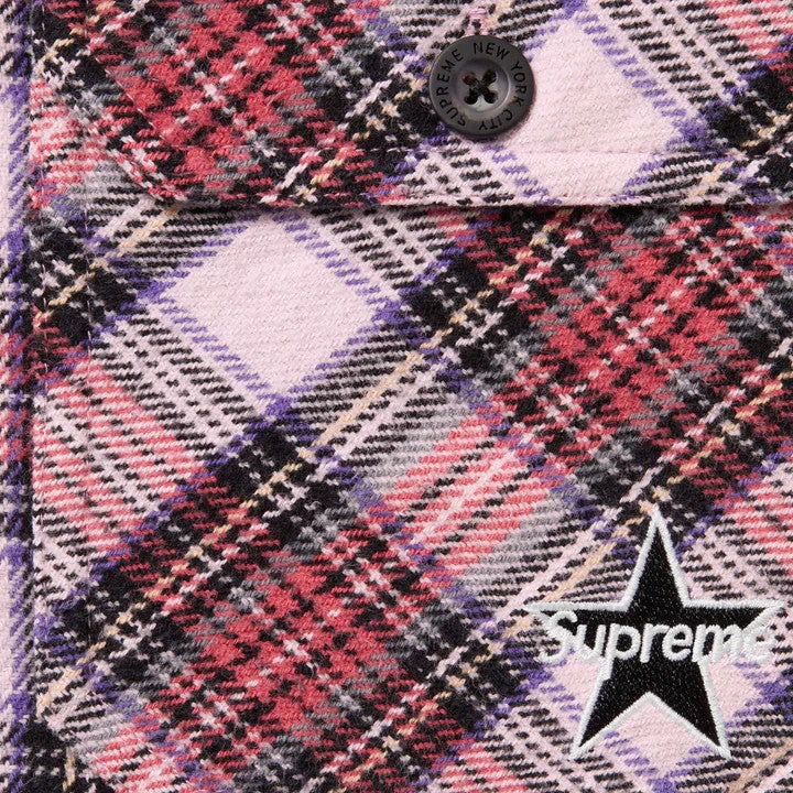 Supreme Thermal Lined Zip Up Flannel Shirt Pink