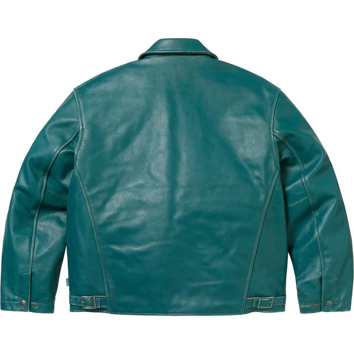 Supreme Schott Leather Racer Jacket Teal