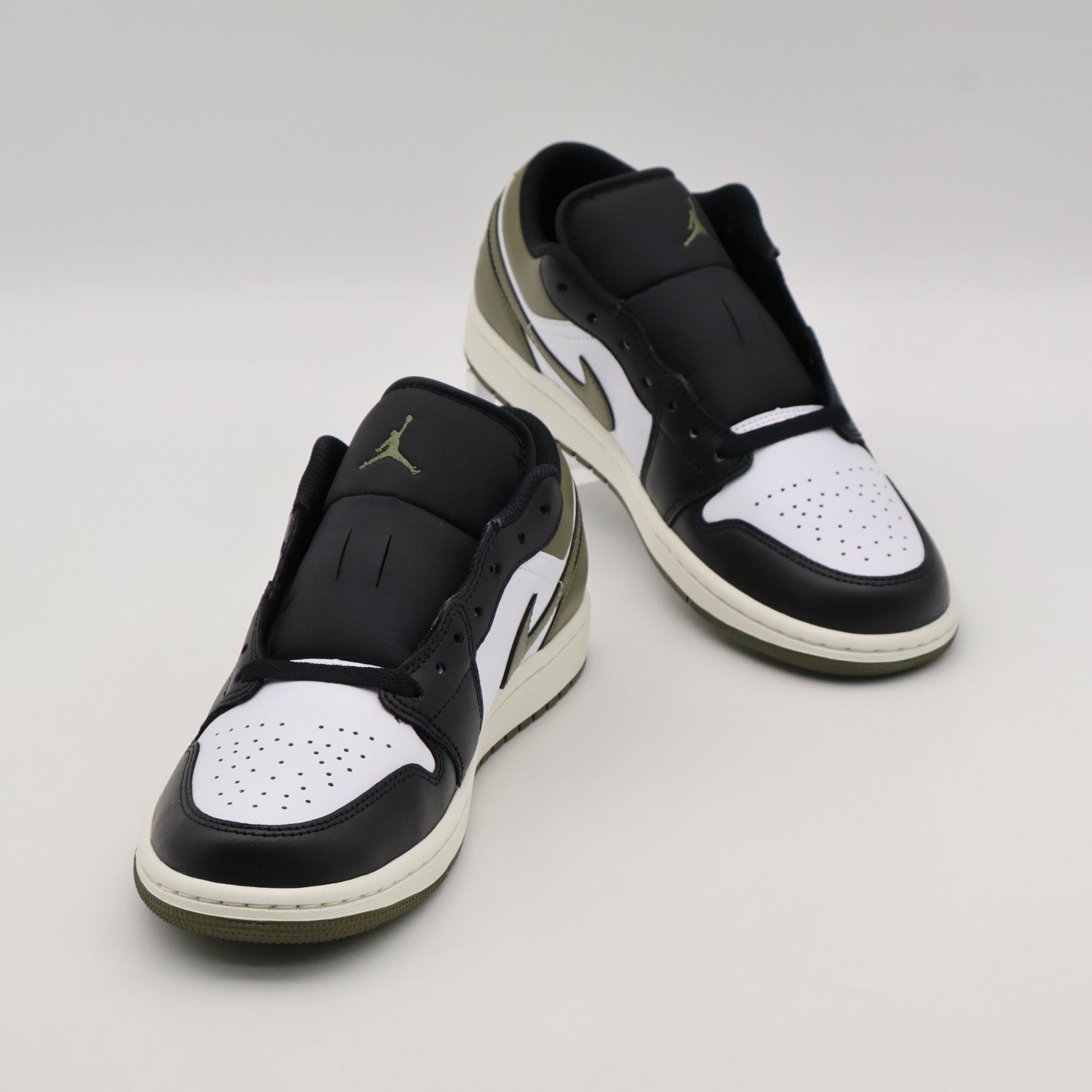 553558-092 Nike Air Jordan 1 Low Black Medium Olive White (Men's)