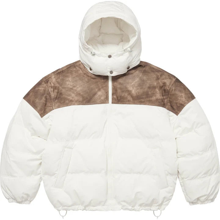 Supreme Leather Yoke Puffer Jacket White