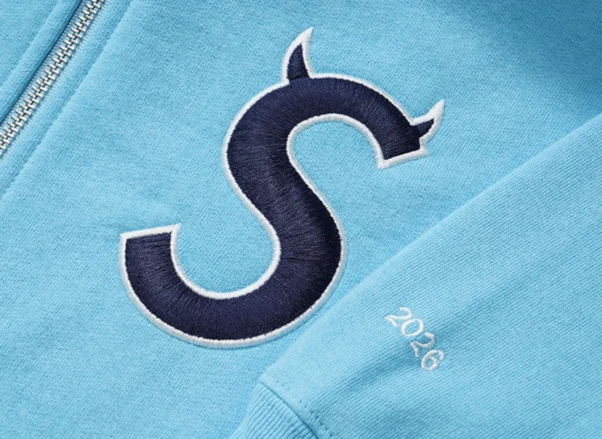 Supreme Devil S Logo Zip Up Hooded Sweatshirt "Light Blue"
