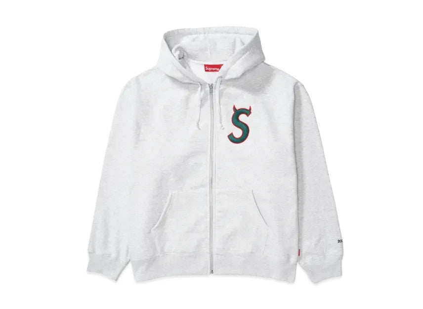 Supreme Devil S Logo Zip Up Hooded Sweatshirt "Ash Grey"