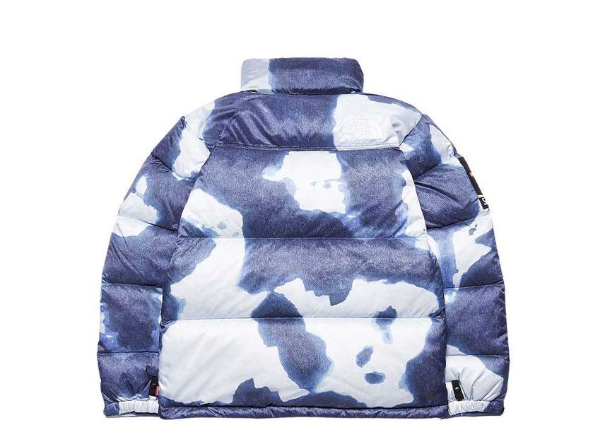 Supreme The North Face Bleached Denim Print Nuptse Jacket Indigo