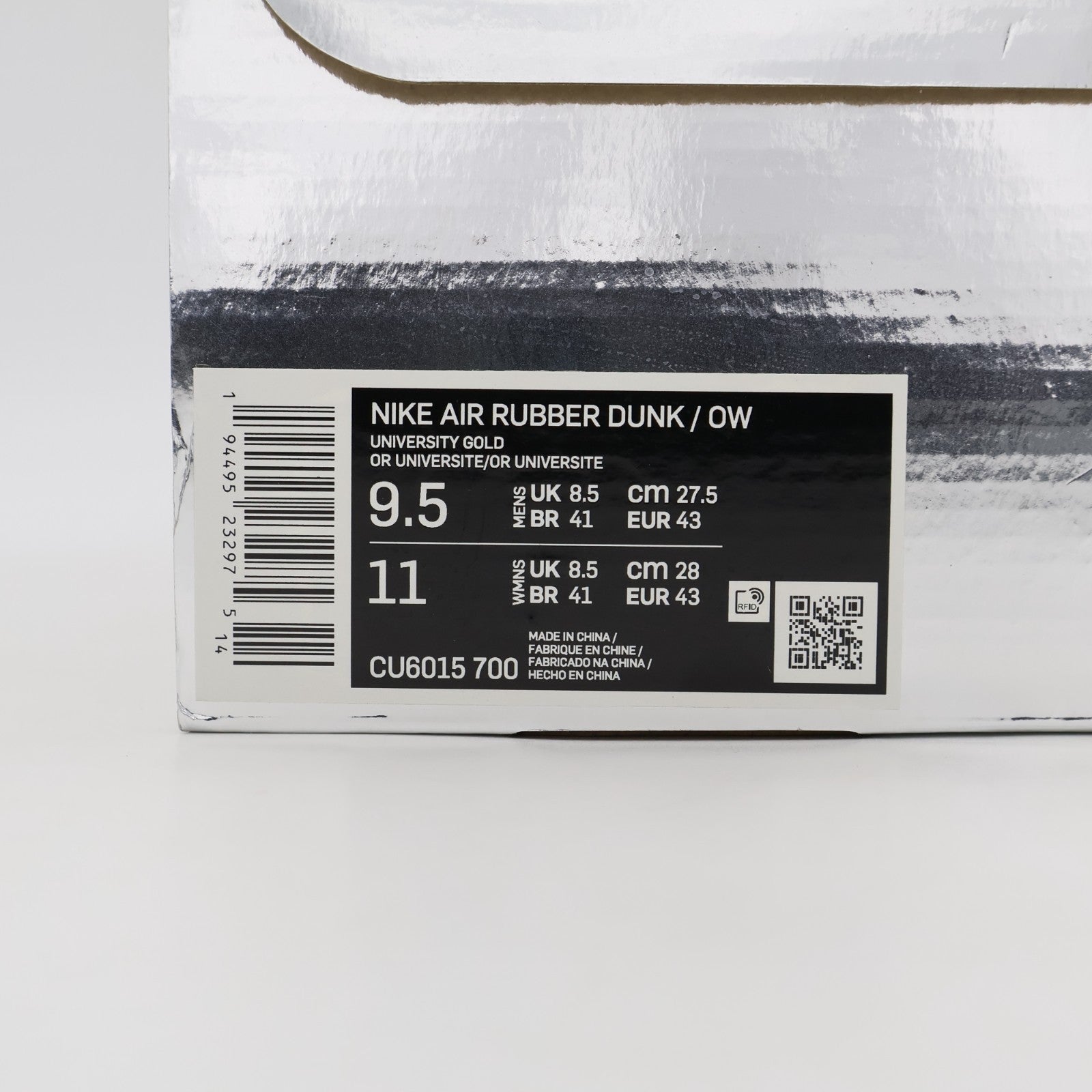 CU6015-700 Nike Air Rubber Dunk Off-White University Gold Yellow Black (Men's)