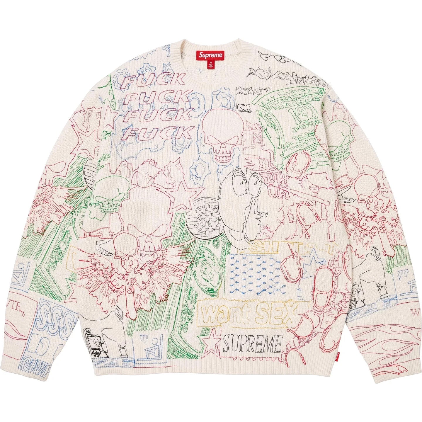 Supreme Collage Embroidered Sweater White