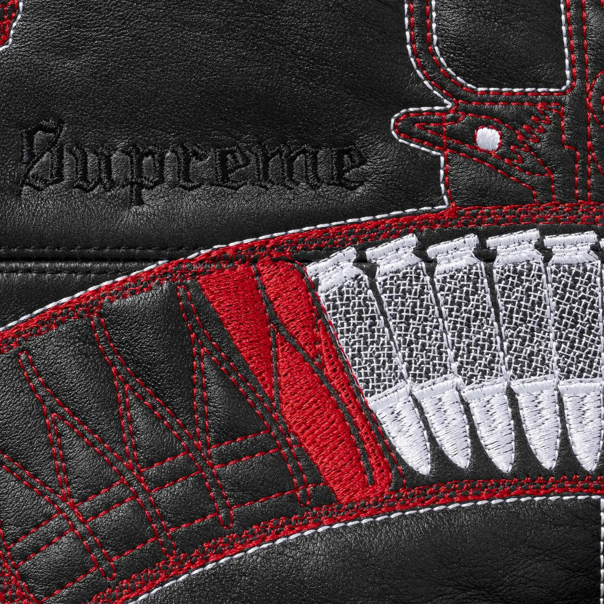 Supreme Guns Embroidered Hooded Leather Jacket Black