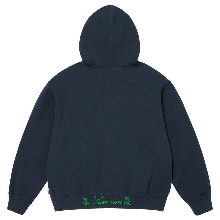Supreme God Over Money Zip Up Hooded Sweatshirt Navy