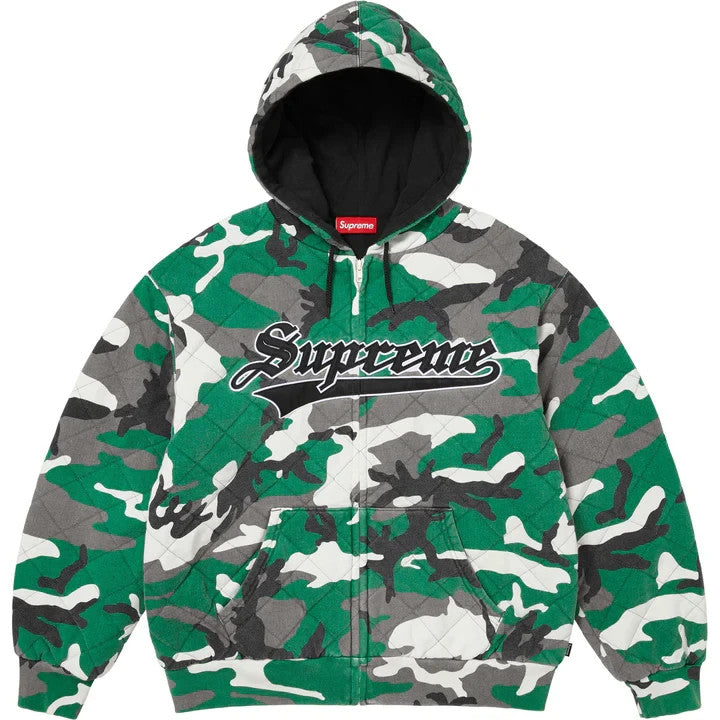 Supreme Quilted Zip Up Hooded Sweatshirt Green Camo
