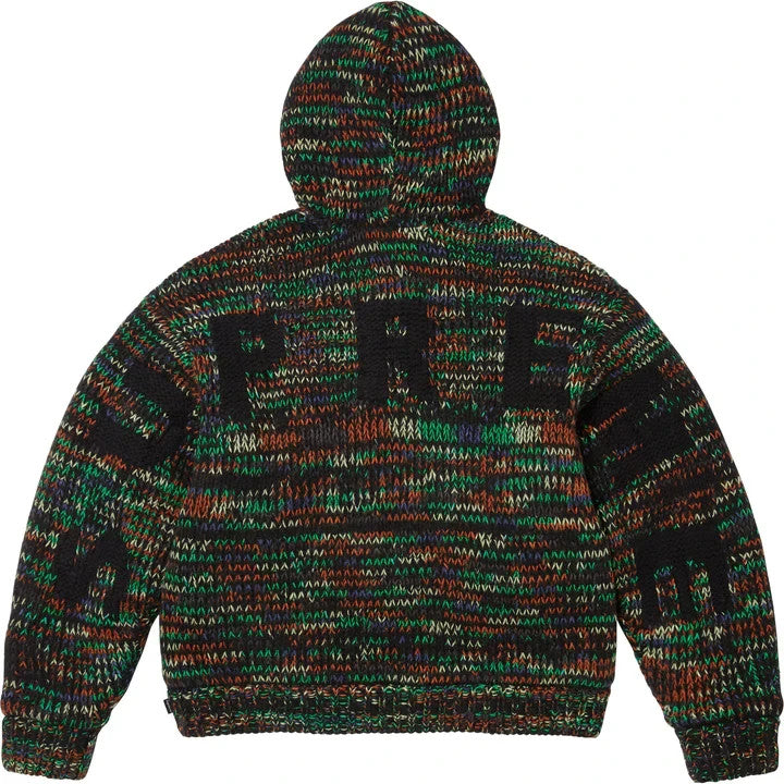 Supreme Faux Shearling Lined Zip Up Hooded Sweater Green Melange