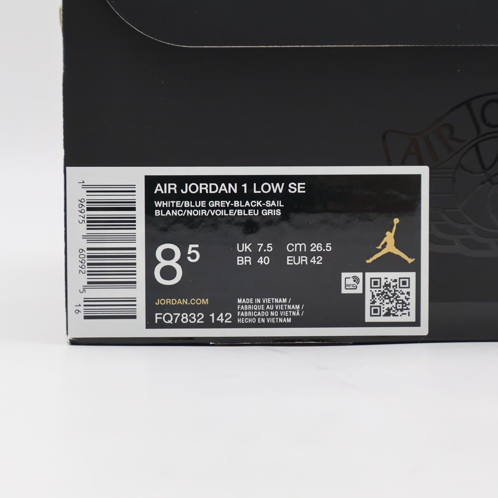 FQ7832-142 Nike Air Jordan 1 Low SE White Black Sail Blue Grey (Men's)