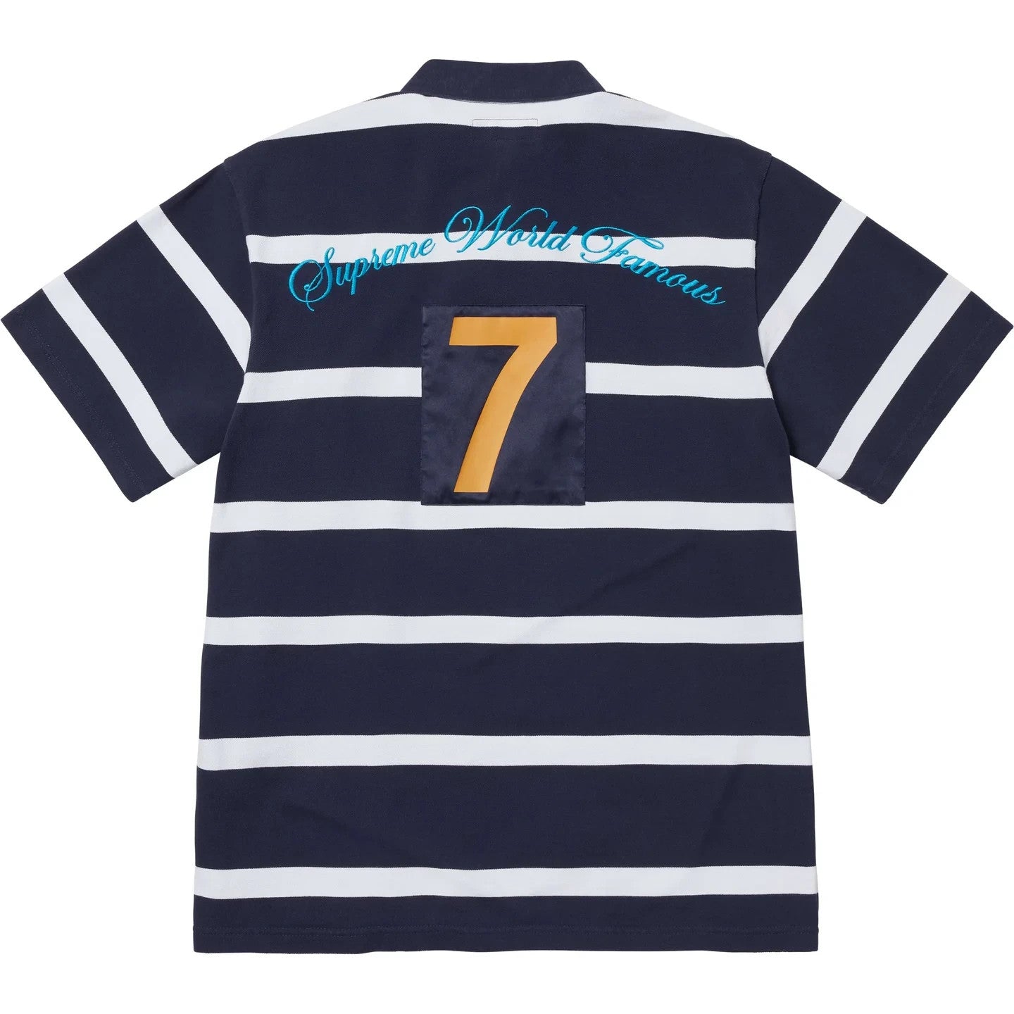 Supreme Cursive Polo Navy Stripe