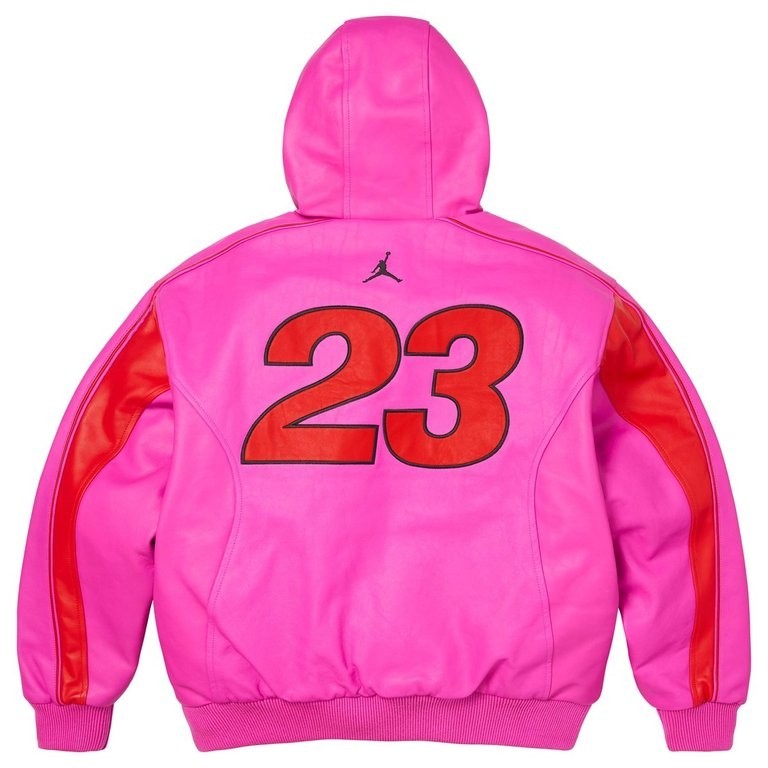 Supreme x Jordan Hooded Leather Jacket Pink