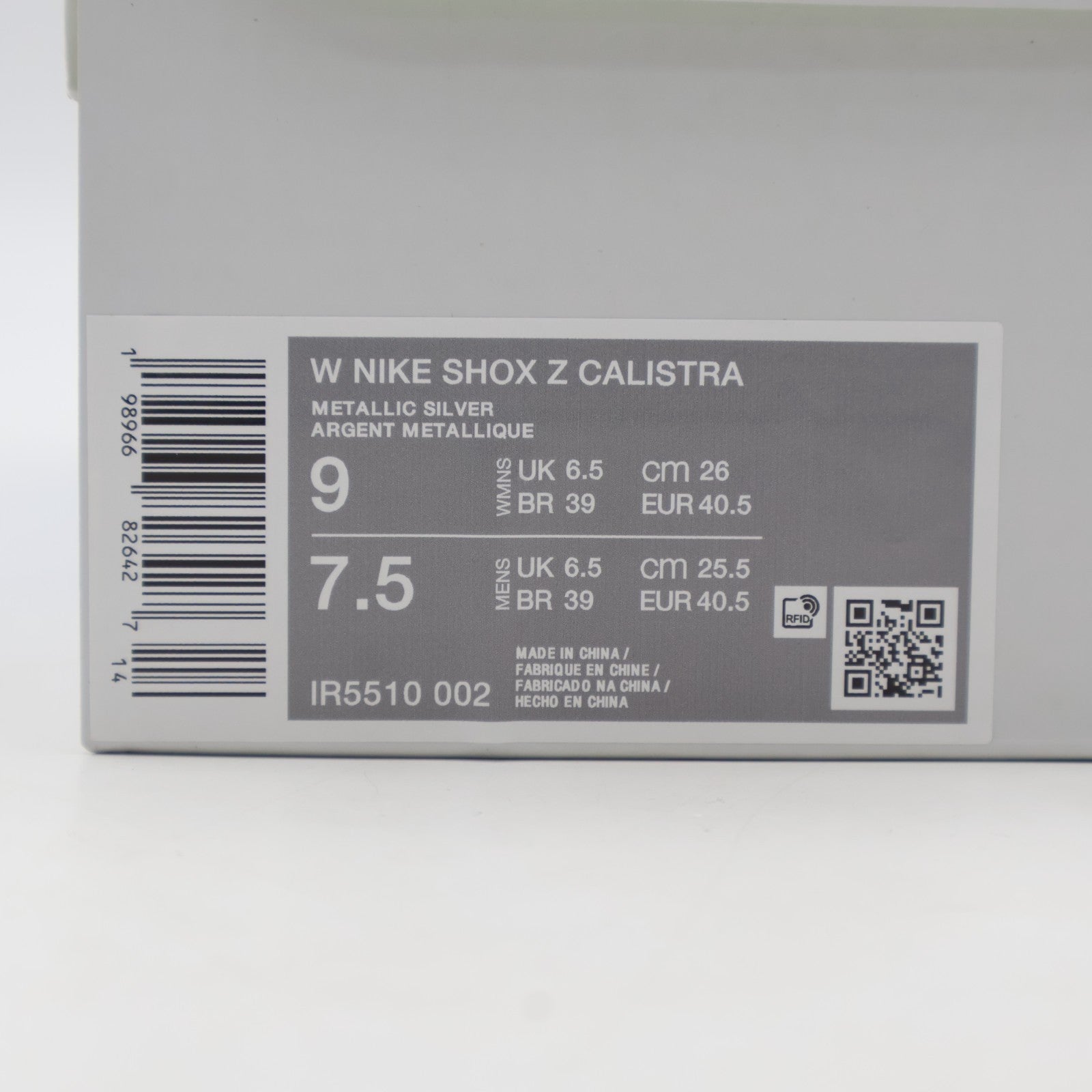 IR5510-002 Nike Shox Z Calistra Metallic Silver (Women's)