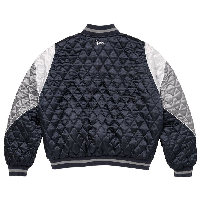 Supreme x Champion Quilted Satin Varsity Jacket Navy