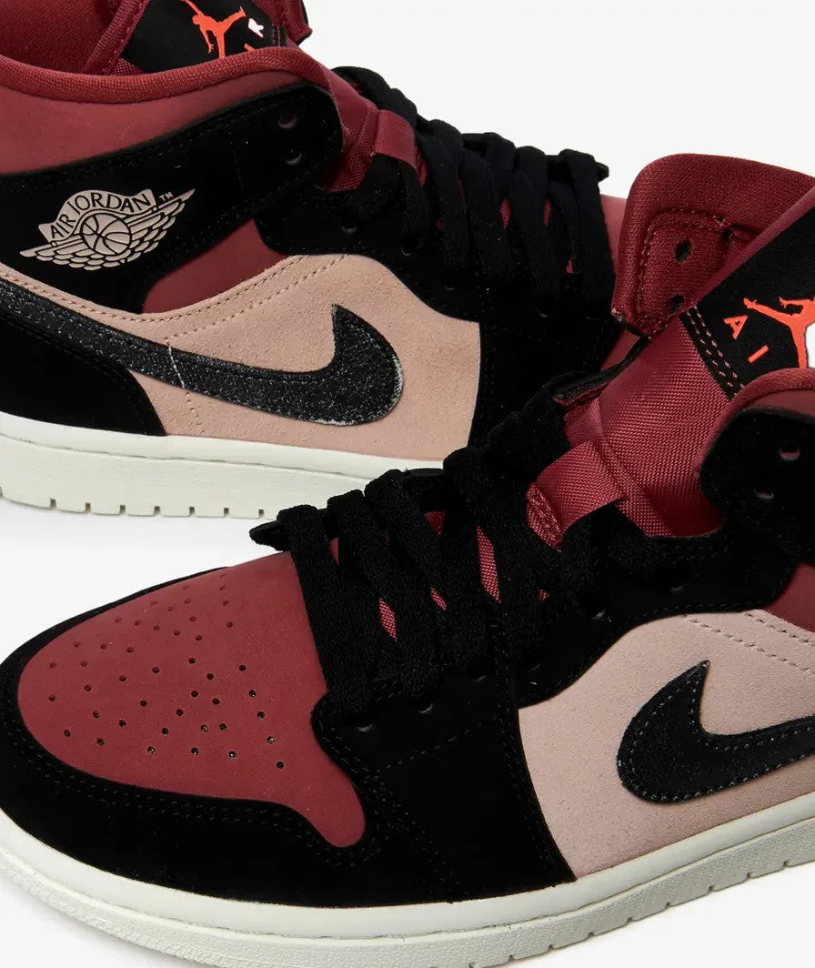 BQ6472-202 Nike Air Jordan 1 Mid Particle Beige Black-Canyon Rust-Sail (Women's)