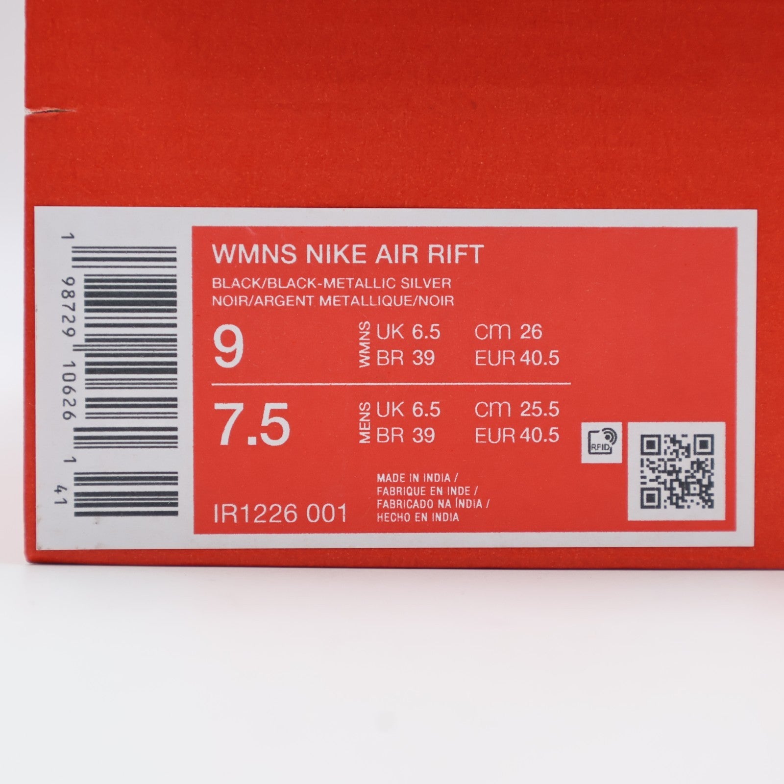 IR1226-001 Nike Air Rift "Polka Dot/Black/Metallic Silver" (Women's)