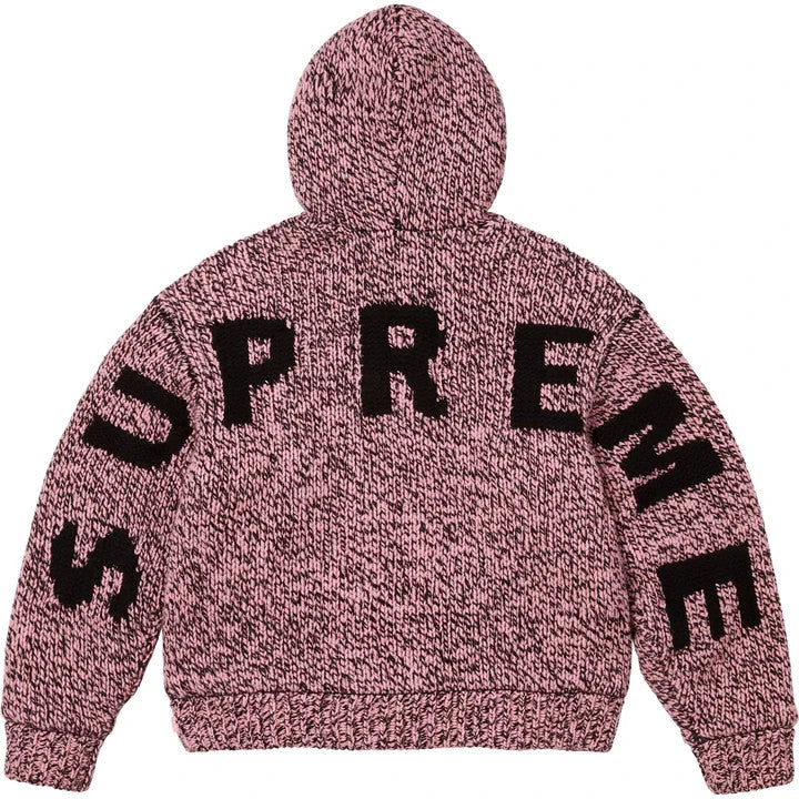 Supreme Faux Shearling Lined Zip Up Hooded Sweater Pink Melange